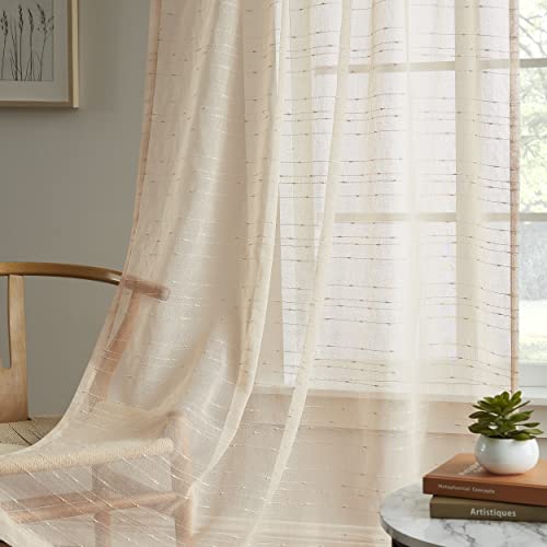 Warm Home Designs Luxury Living Room Curtains 84 Inches Long. Linen Sheer Curtains with Dotted Stripes Pattern. Shabby Chic Curtains for Living Room, Kitchen, Bedroom or Dining Room. JN Linen 84"