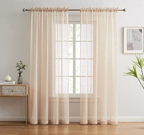 Warm Home Designs Luxury Living Room Curtains 84 Inches Long. Linen Sheer Curtains with Dotted Stripes Pattern. Shabby Chic Curtains for Living Room, Kitchen, Bedroom or Dining Room. JN Linen 84