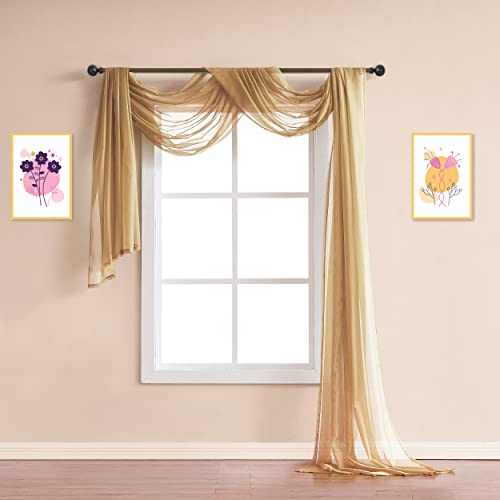 Warm Home Designs Double Window Scarves Bundle. Each White & Caramel Gold Window Scarf Valance is 55