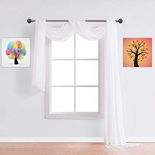 Warm Home Designs Double Window Scarves Bundle. Each White & Caramel Gold Window Scarf Valance is 55