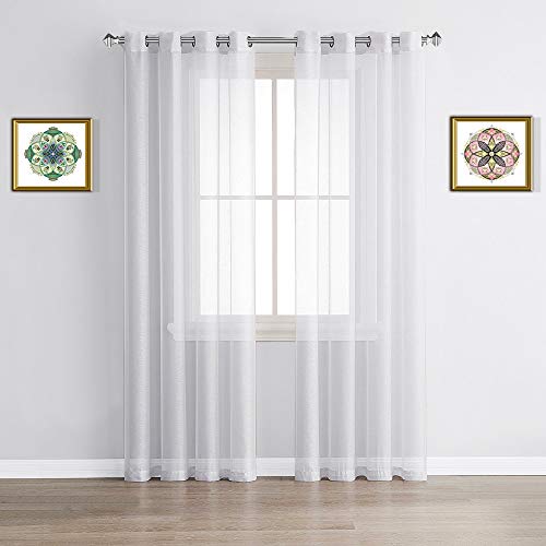 Warm Home Designs Pair of 2 Standard Size 54" (Width) x 84" (Length) Bright White Sheer Window Curtains. 2 Elegant Voile Panel Drapes are 108 Inch Wide Total - K White 84"