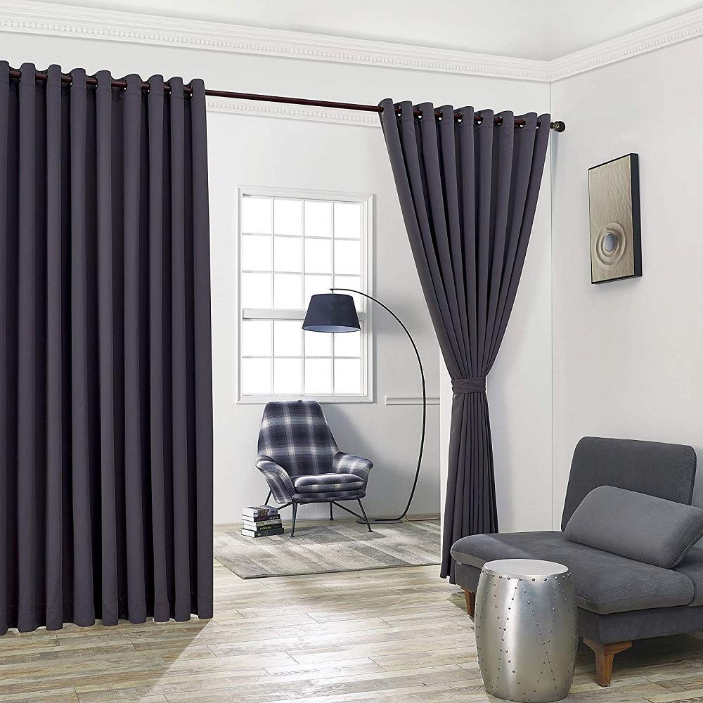 WARM HOME DESIGNS Extra Large 2 Charcoal Wall to Wall Curtains 108"x120" Each with 2 Matching Tie-Backs. Total Width is 216 Inches (18 feet). Great as Room Dividers or Partitions. N Charcoal Wall 120"