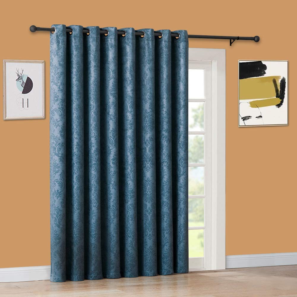 Warm Home Designs 1 Extra-Large 102" X 84" Panel of Textured Blue Teal Patio Door Curtains. Insulated Blackout Sliding Door or Room Divider Drape with Embossed Damask Pattern. EV Teal Patio 84