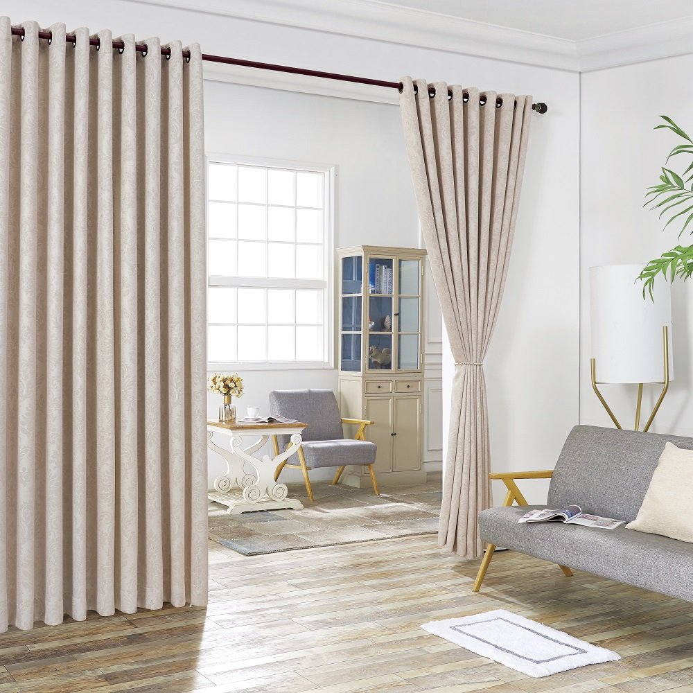 Warm Home Designs 2 of 108" (Width) X 120" (Length) Wall to Wall Ivory Embossed Room Divider Curtains with 2 Tie-Backs. Total Width is 216 Inches (18 feet). Length 10 Feet. EV Ivory Wall 120"