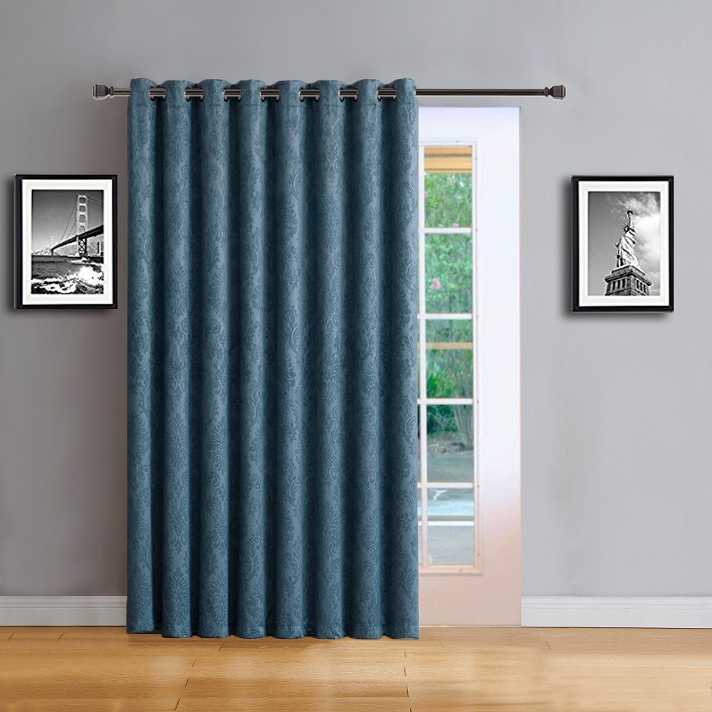 Warm Home Designs 1 Extra-Large 102" X 84" Panel of Textured Blue Teal Patio Door Curtains. Insulated Blackout Sliding Door or Room Divider Drape with Embossed Damask Pattern. EV Teal Patio 84