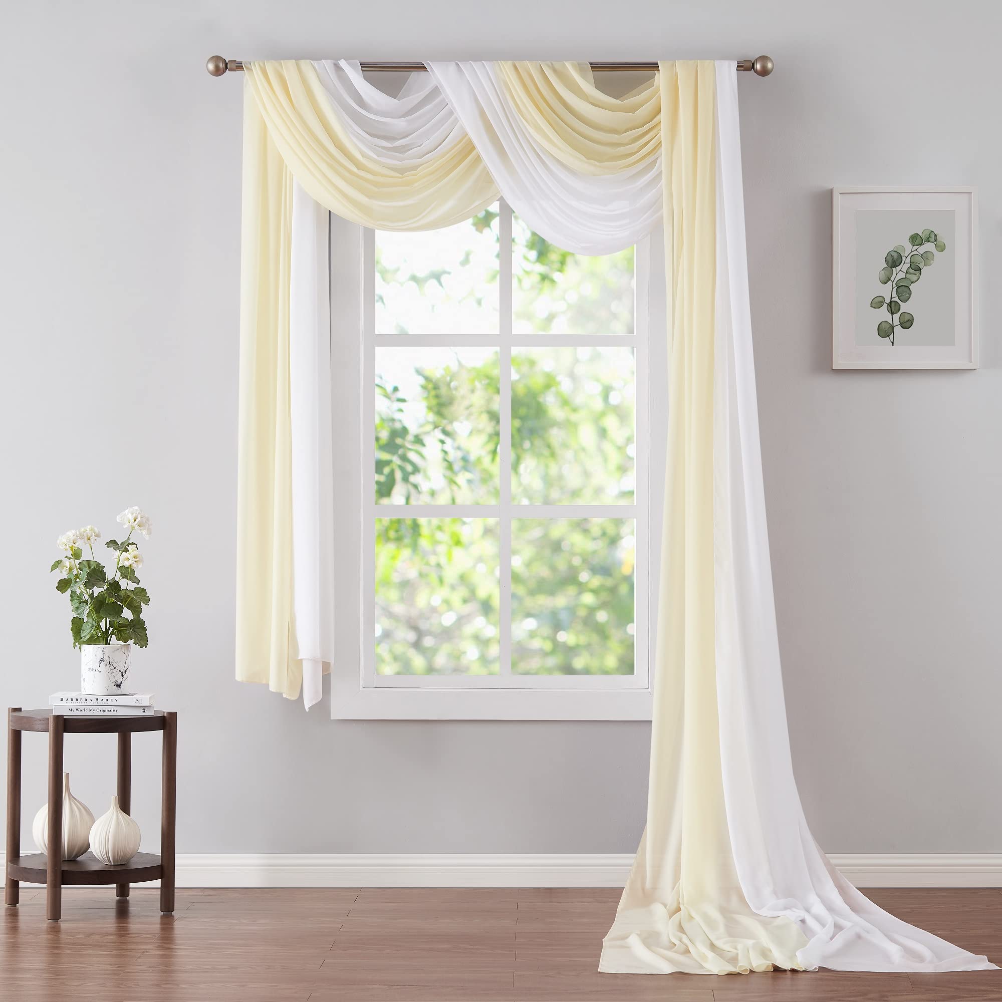 Warm Home Designs Pair of 2 Chiffon White & Ivory Canopy Bed Curtains. 35 x 216 Inches Bed Canopy Curtains for Twin, Full or Queen Size Bed. Great as Canopy for Girls Room. CHB White & Ivory 216