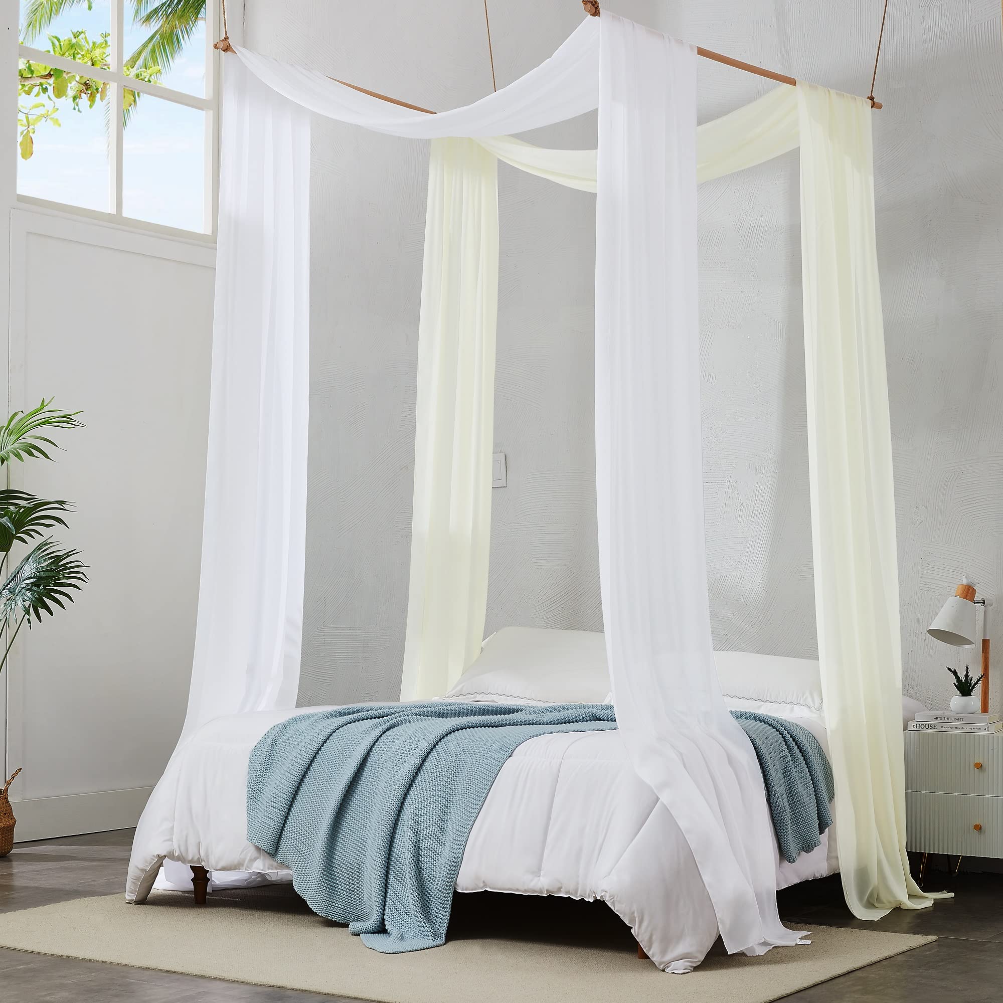 Warm Home Designs Pair of 2 Chiffon White & Ivory Canopy Bed Curtains. 35 x 216 Inches Bed Canopy Curtains for Twin, Full or Queen Size Bed. Great as Canopy for Girls Room. CHB White & Ivory 216"