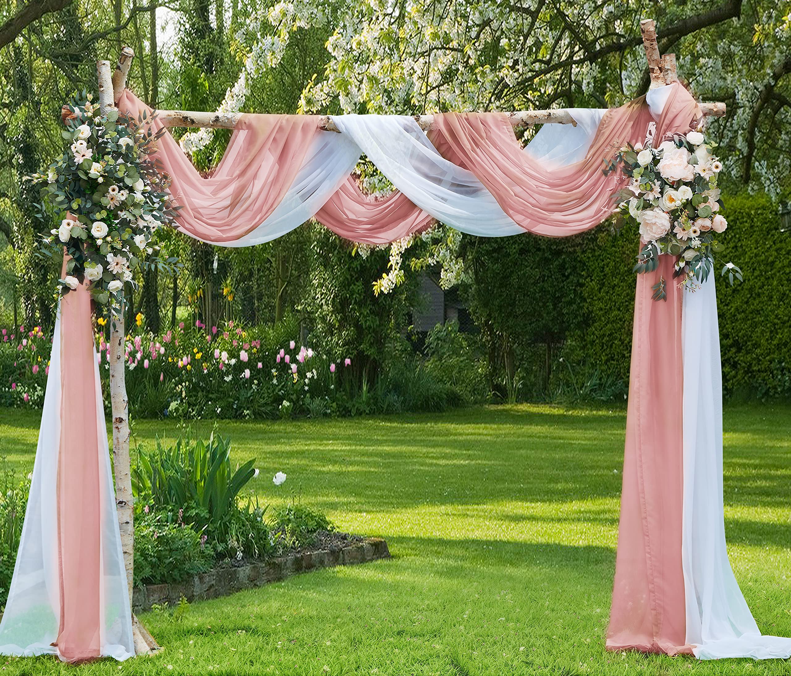 Warm Home Designs Set of 2 White & Dusty Rose Canopy Bed Curtains in 55 x 216 Inch Size. 2 Queen Bed Canopy Curtains Can Be Turned Into Kids Bed Tent or Bed Canopy for Girls. BE White & D Rose 216