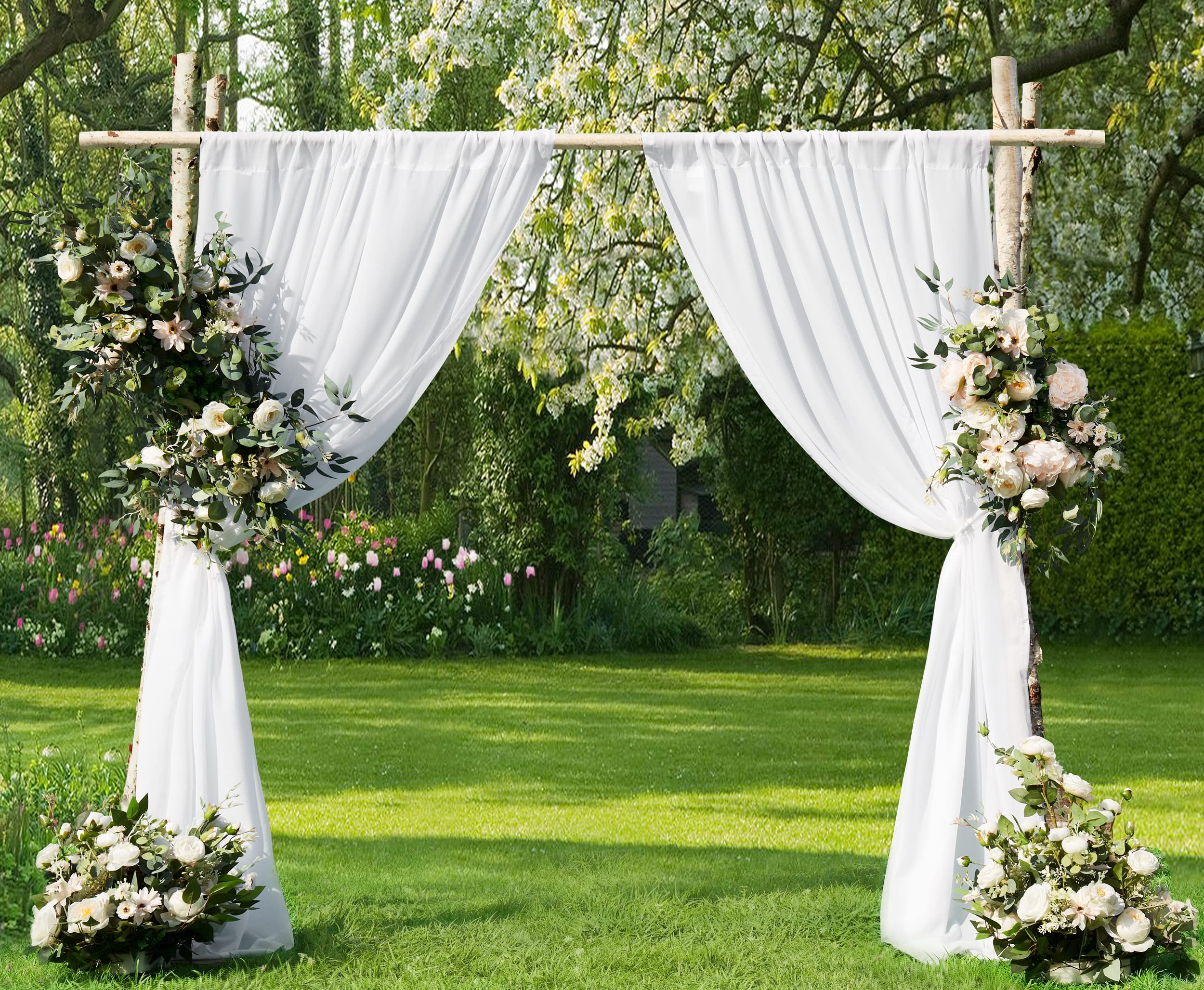 Warm Home Designs 7 Feet Long White Backdrop Curtains. Pair of 52 x 84 Chiffon Backdrop Curtains with 2 Tie-Backs. Perfect as Wedding Backdrop, White Backdrop, or as Chiffon Curtains. WW White 84