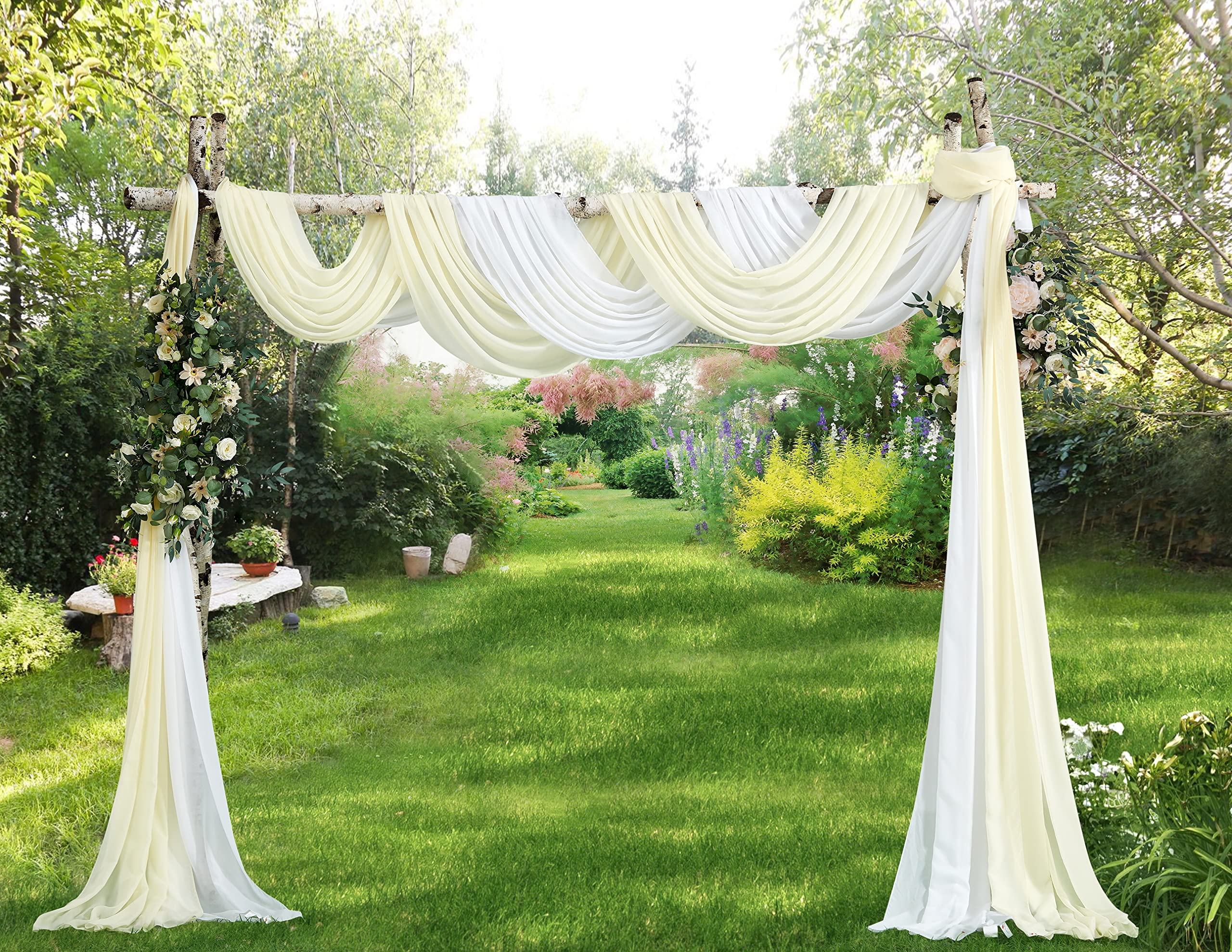 Warm Home Designs Pair of 2 Chiffon White & Ivory Canopy Bed Curtains. 35 x 216 Inches Bed Canopy Curtains for Twin, Full or Queen Size Bed. Great as Canopy for Girls Room. CHB White & Ivory 216