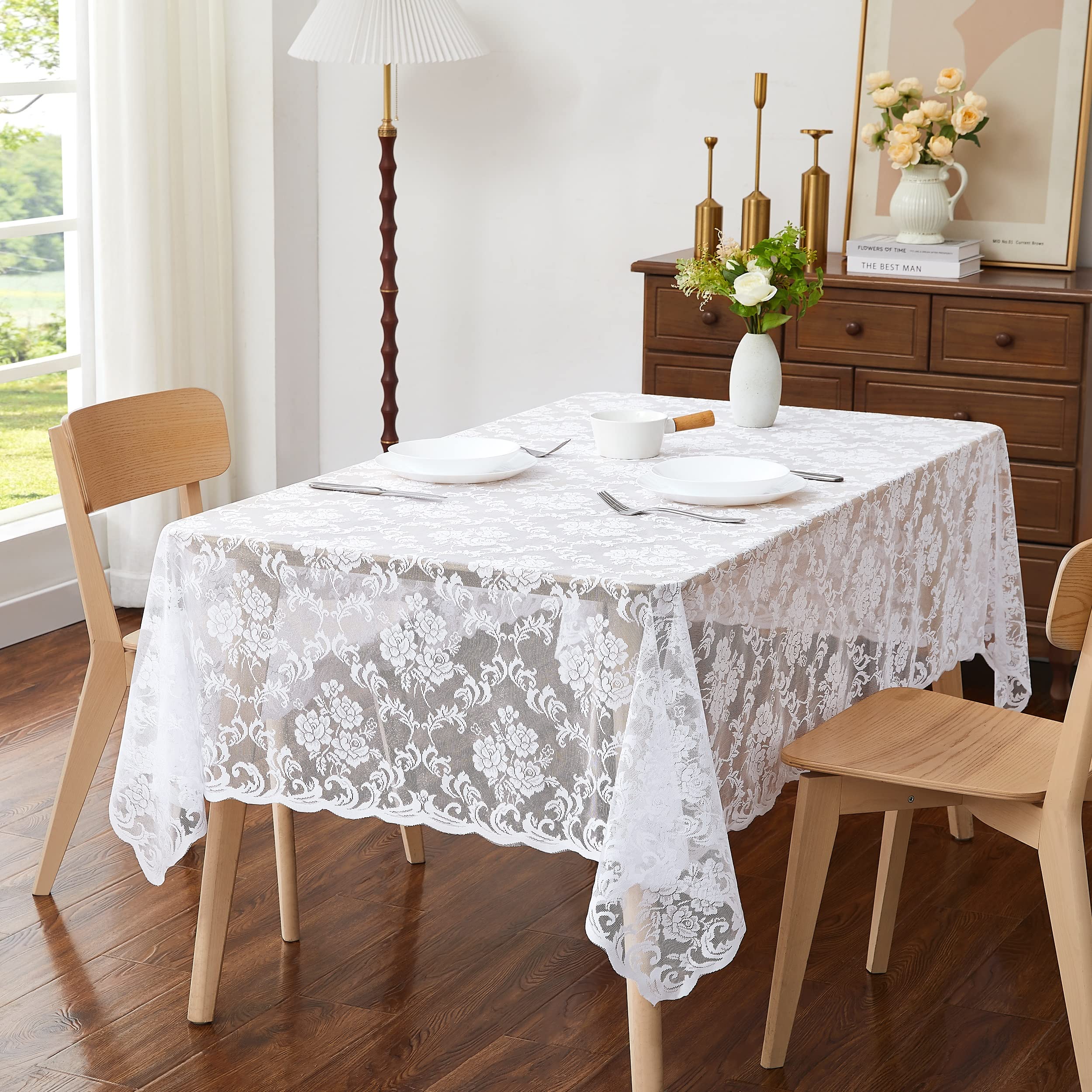 WARM HOME DESIGNS 60 Inch Wide by 3 Yards Long White Lace Fabric. White Fabric for Lace Dress, Lace Tablecloth, Lace Table Runner, Wedding Dress, Bridal Veil, Lace Top or Lace Ribbon. YA White 108