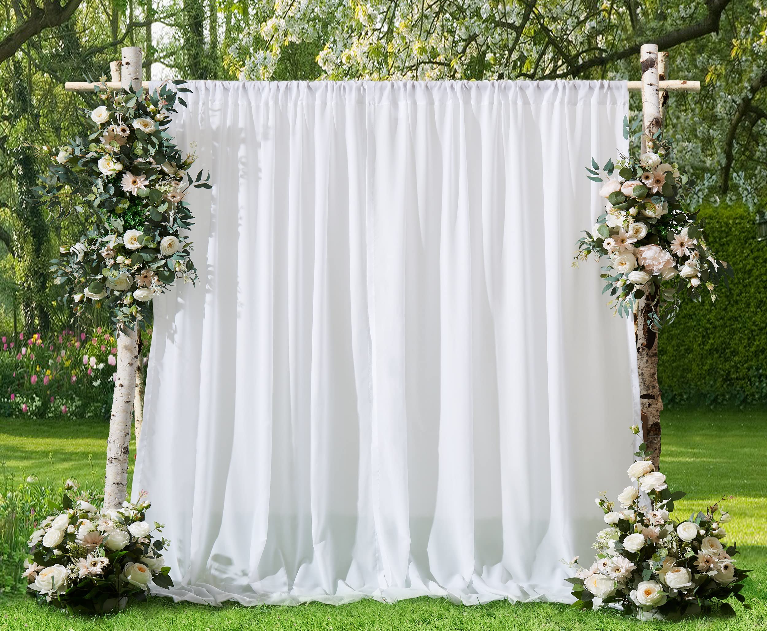 Warm Home Designs 7 Feet Long White Backdrop Curtains. Pair of 52 x 84 Chiffon Backdrop Curtains with 2 Tie-Backs. Perfect as Wedding Backdrop, White Backdrop, or as Chiffon Curtains. WW White 84